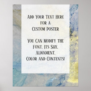 Add Your Own Text Blue & Gold Abstract Alcohol Ink Poster