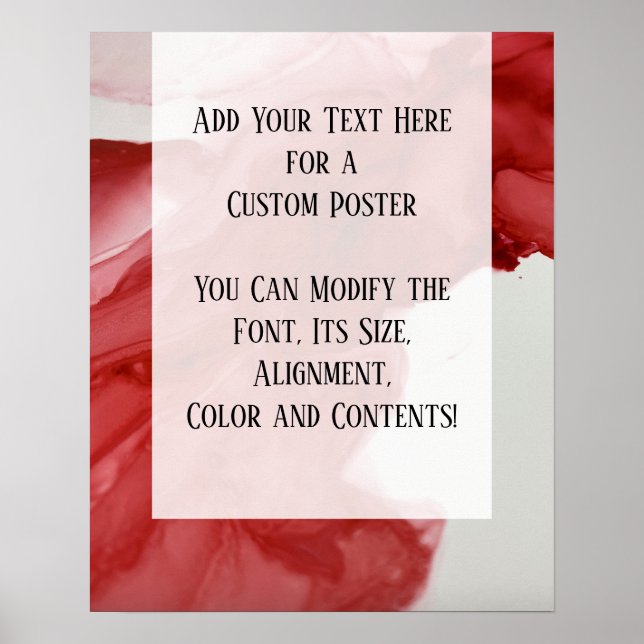 Add Your Own Text Bright Red Abstract Alcohol Ink Poster (Front)