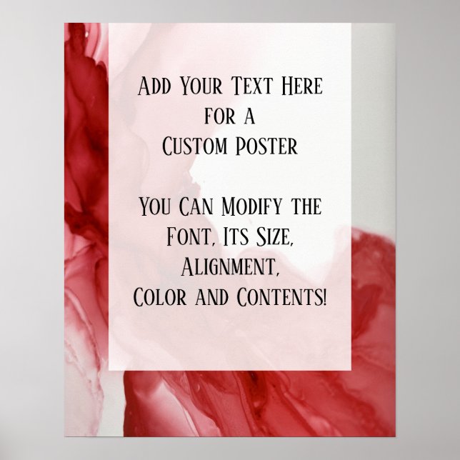 Add Your Own Text Bright Red Abstract Alcohol Ink Poster (Front)