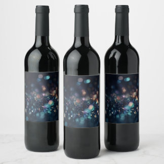 Add Your Own Text - Dark Bokeh Glitter Wine Label