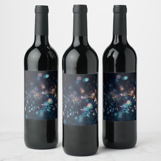 Add Your Own Text - Dark Bokeh Glitter Wine Label (Bottles)