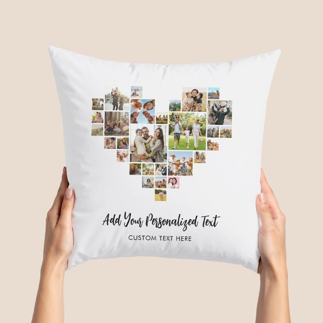 Add Your Own Text Heart Shaped Photo Collage Cushion (Creator Uploaded)