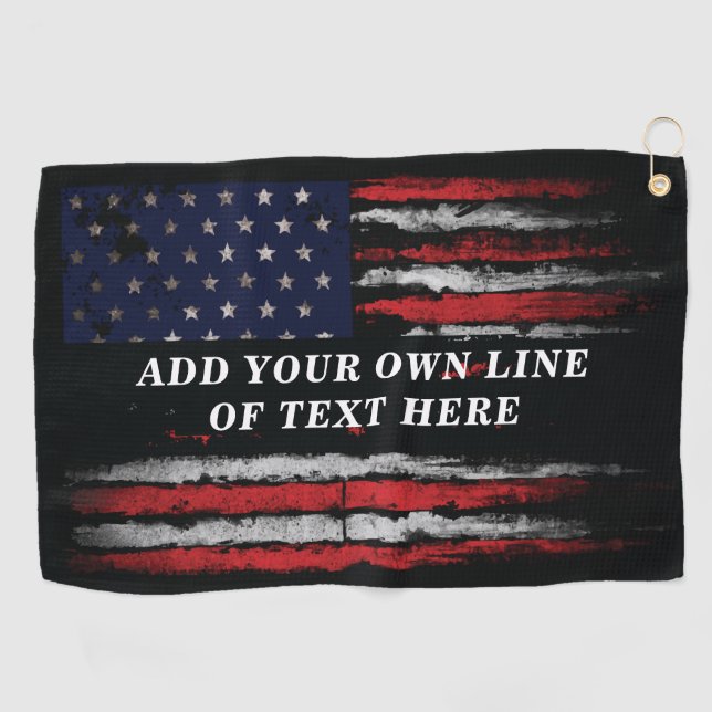 Add your own text on grunge American flag Golf Towel (Horizontal)