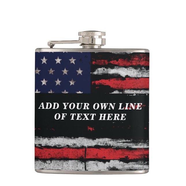 Add your own text on grunge American flag Hip Flask (Front)