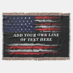 Add your own text on grunge American flag Throw Blanket