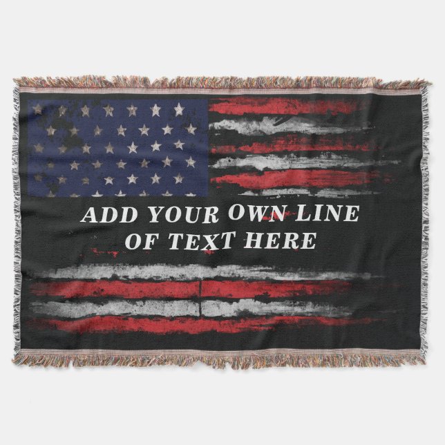 Add your own text on grunge American flag Throw Blanket (Front)