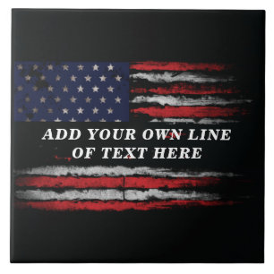 Add your own text on grunge American flag Tile