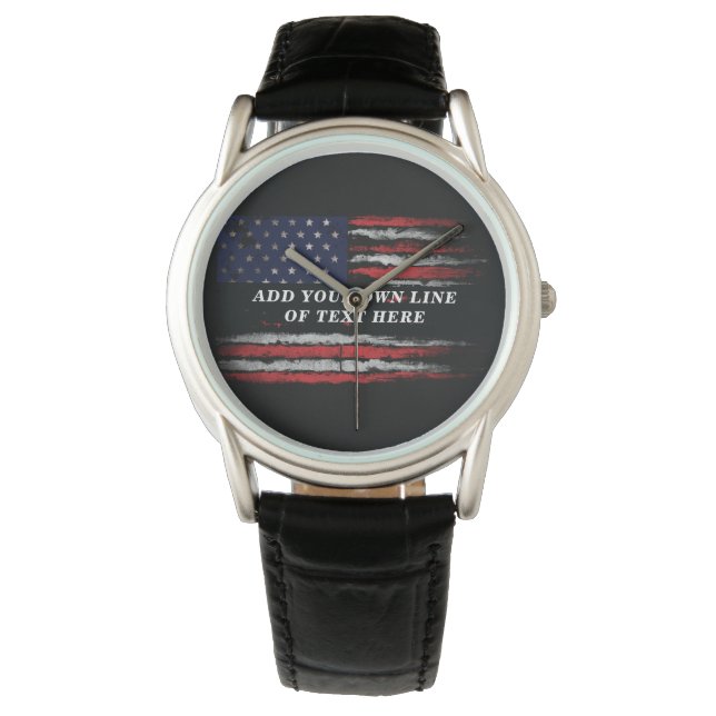 Add your own text on grunge American flag Watch (Front)