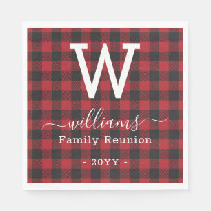 Add Your Own Text Red Buffalo Plaid Monogrammed Napkin