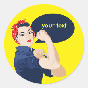 Add your own text to rosie riveter classic round sticker