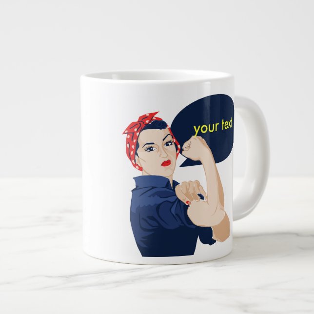 Add your own text to rosie riveter large coffee mug (Front Right)