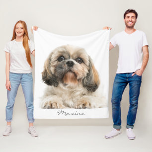 Add Your Pet Portrait Shih Tzu Dog Personalised Fleece Blanket
