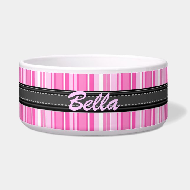 Add Your Pet's Name Pink Stripes Large Bowl (Front)