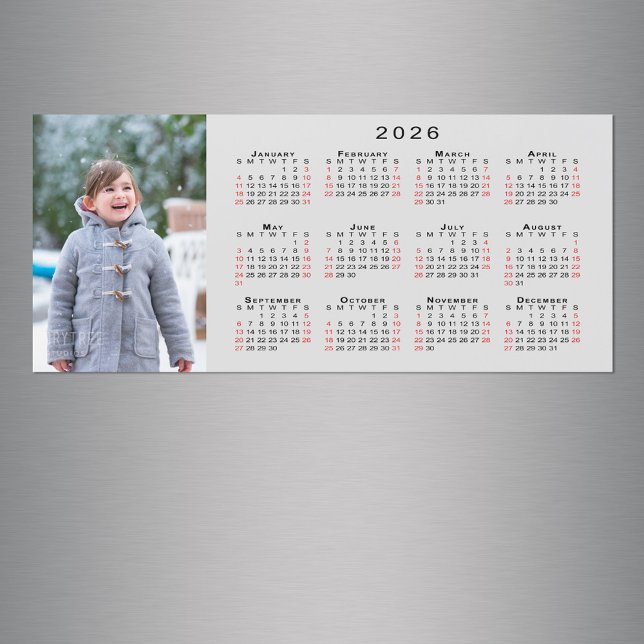 Add Your Photo 2026 Calendar on Grey Magnet (Add Your Photo 2026 Calendar on Grey Magnet in situ)