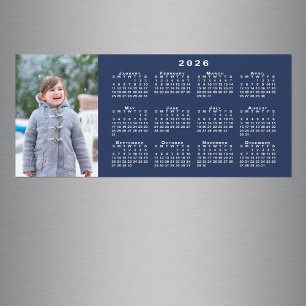 Add Your Photo 2026 Calendar on Navy Blue Magnet