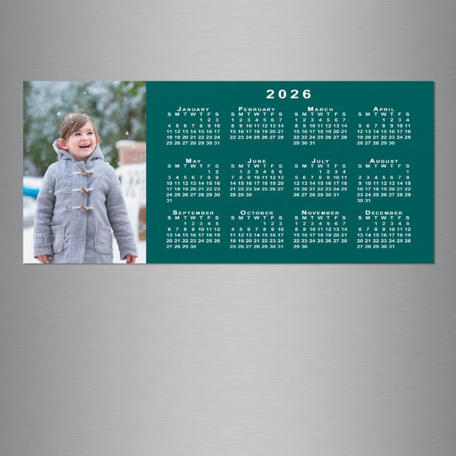 Add Your Photo 2026 Calendar on Teal Magnet (Add Your Photo 2026 Calendar on Teal Magnet in situ)