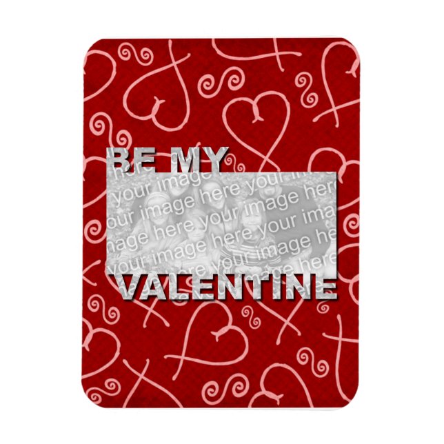 ADD Your Photo Be My Valentine Frame - Red Hearts Magnet (Vertical)