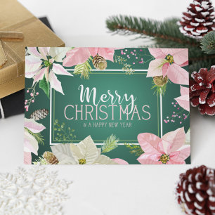 Add Your Photo   Christmas Watercolor Poinsettias Invitation