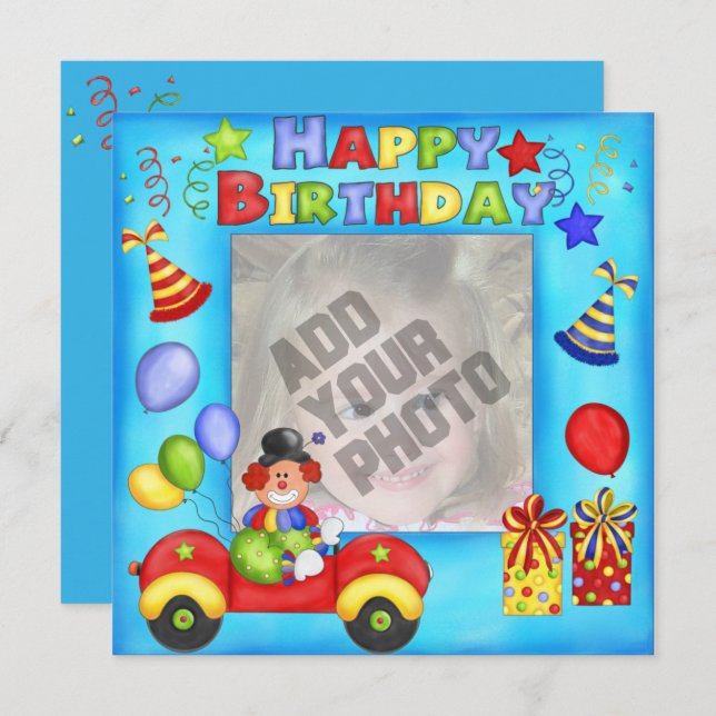 Add Your Photo Clown Birthday Card (Front/Back)