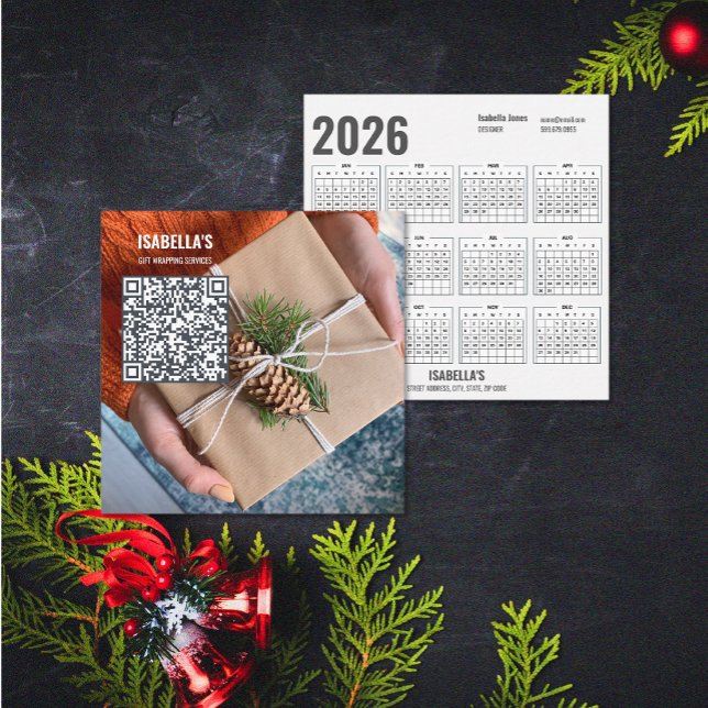 Add Your Photo – Custom Christmas Business Cards (Christmas QR Code 2026 Calendar Business Card (front and back))