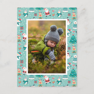 Add Your Photo   Cute Christmas Pattern Postcard
