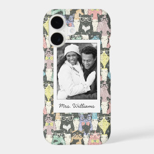 Add Your Photo Cute Hipster Cats Pattern