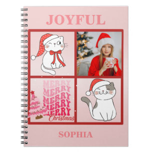 Add Your Photo – Cute Santa Cat Pink Christmas  Notebook