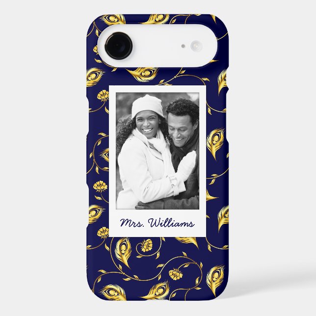Add Your Photo | Dark Blue Peacock Pattern Case-Mate iPhone Case (Back)