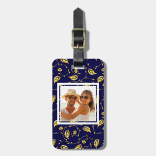 Add Your Photo Dark Blue Peacock Pattern Luggage Tag