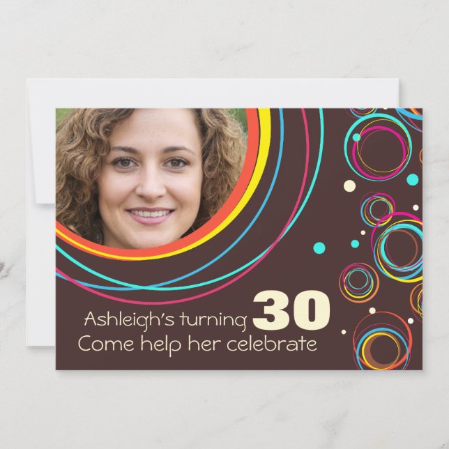 Add your photo funky 30th birthday invite (Front)