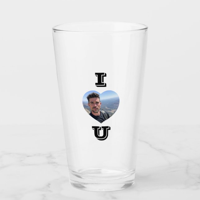 Add Your Photo I Love U Valentine’s Day Gift Glass (Front)
