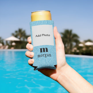 Add Your Photo Initial Name, Trendy Slim Seltzer Can Cooler