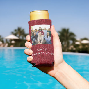 Add Your Photo Logo Family Reunion, Red Slim Seltzer Can Cooler