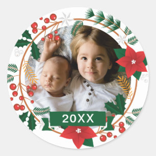 Add Your Photo Merry Christmas Classic Round Sticker