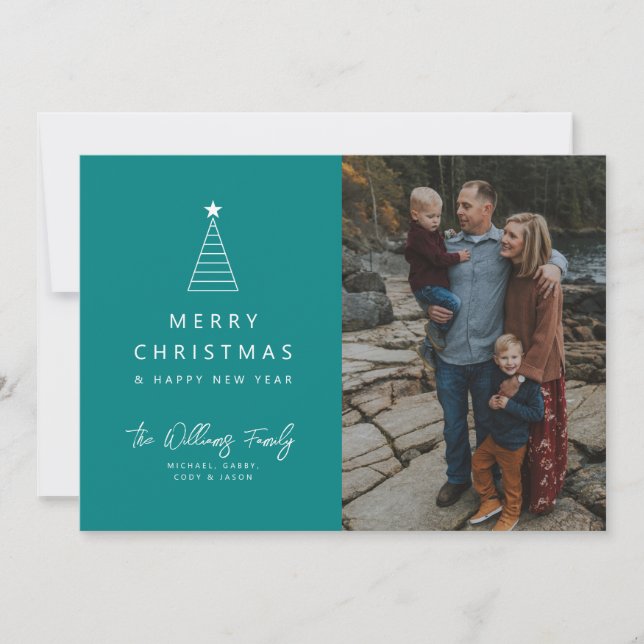 ADD YOUR PHOTO | Merry Christmas Geo Tree Invitation (Front)