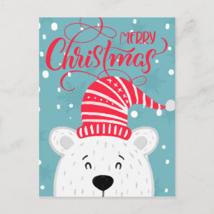 Add Your Photo   Merry Christmas Winter Polar Bear Postcard