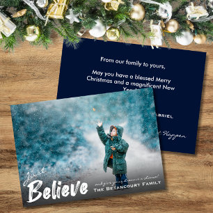 Add Your Photo Modern Believe Christmas Holiday Card