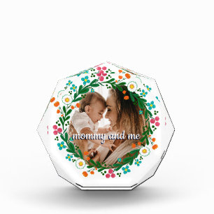Add Your Photo Mummy and Me Colourful Floral Wreat Block
