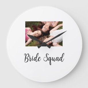 Add your photo name bridesmaid squad bride party  large clock