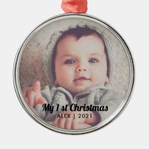 Add Your Photo Personalised my first Christmas Chr Metal Tree Decoration