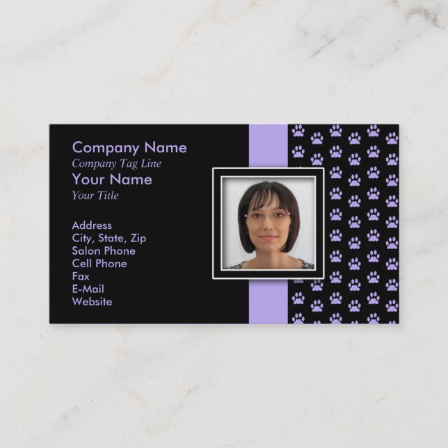 ADD YOUR PHOTO Pet Grooming Paw Print Appointment Card (Front)