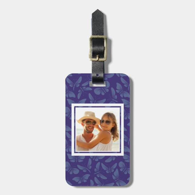 Add Your Photo | Purple Butterflies Luggage Tag (Front Vertical)