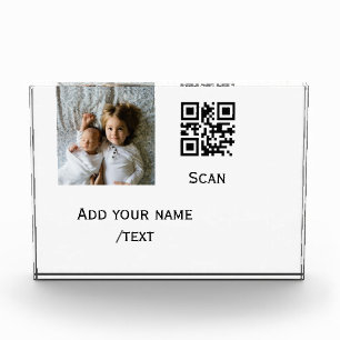 Add your photo q r barcode name text details simpl block