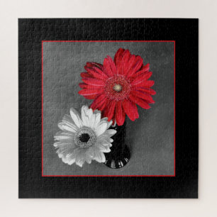 Add Your Photo Red Colour Splash Gerber Daisies Jigsaw Puzzle