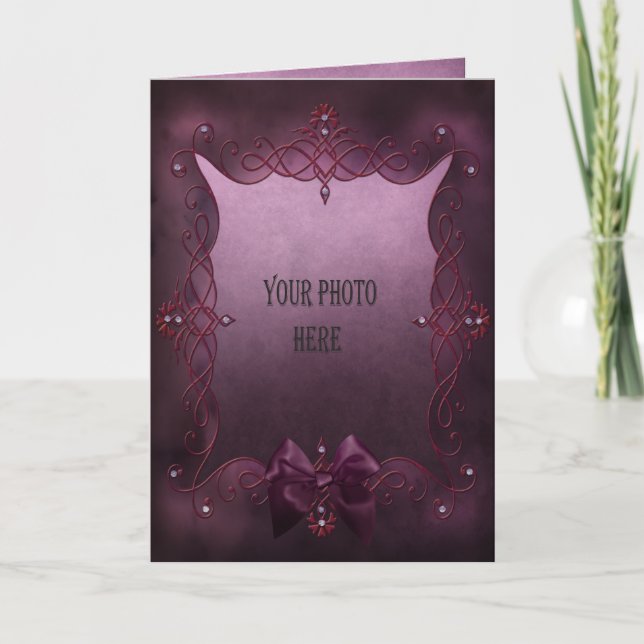 Add your photo romantic purple Gothic frame Card (Front)