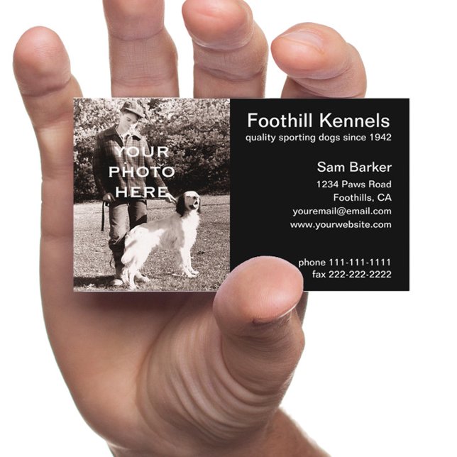 Add Your Photo Simple Black with White Text Business Card (Creator Uploaded)