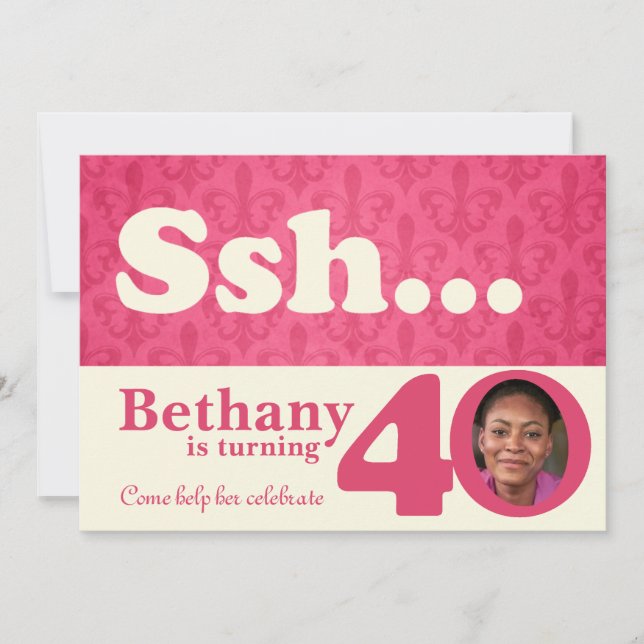 Add your photo ssh surprise 40th birthday invite (Front)