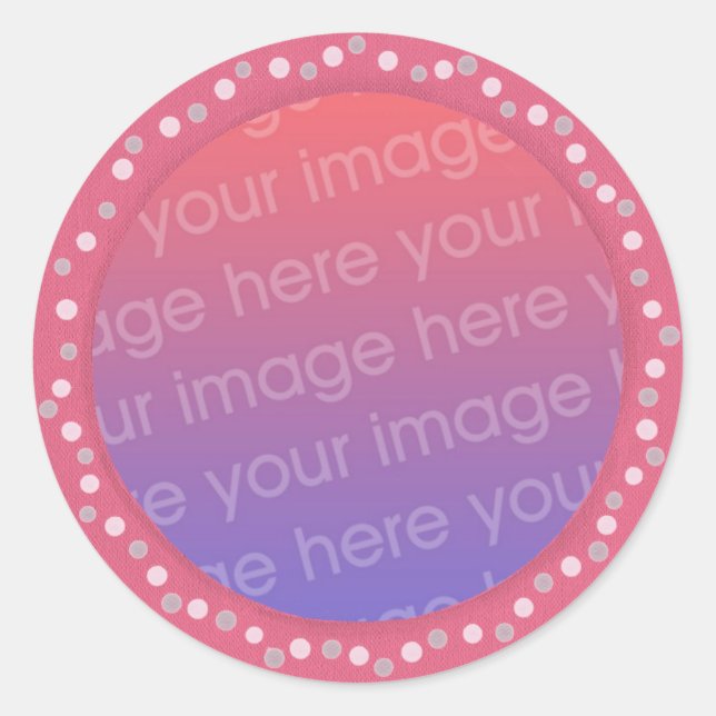 Add your photo stickers, pink dots circle frame classic round sticker (Front)