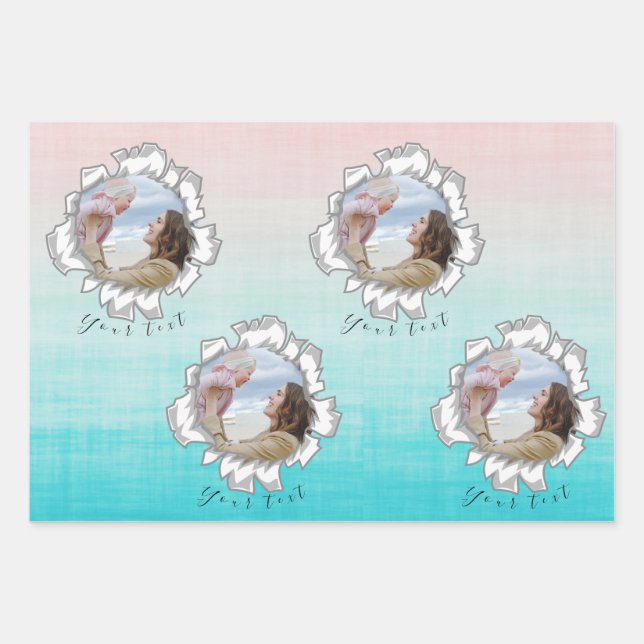 Add Your Photo Text Rainbow Custom Wrapping Paper Sheet (Front)