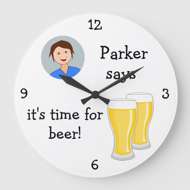 Add Your Photo: 'Time for Beer' Large Clock (Front)